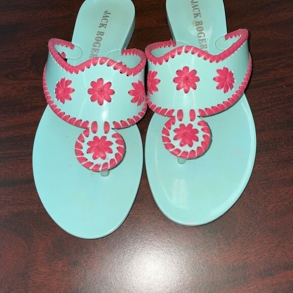 SPRING BREAK 🌴 Jack Rogers Blue and Pink Sandals Size 5 - Picture 3 of 6